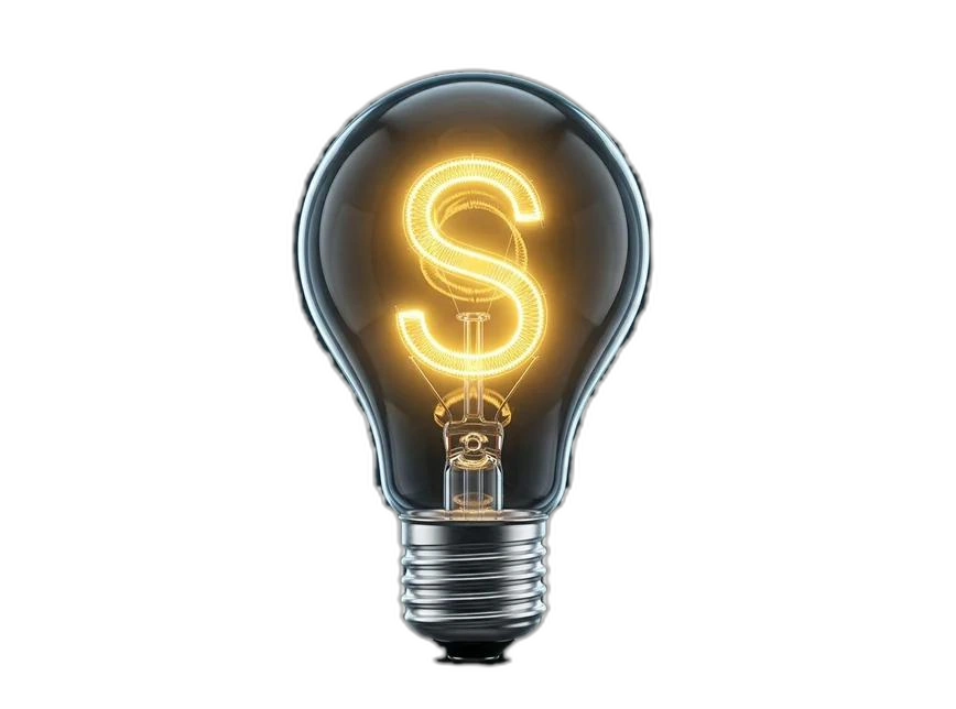 Shoan Electrical — glass lightbulb with a glowing amber filament shaped like the letter S